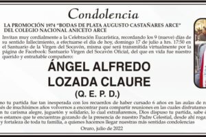 Condolencia por Ángel Alfredo Lozada Claure