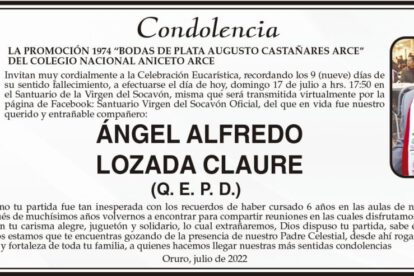 Condolencia por Ángel Alfredo Lozada Claure