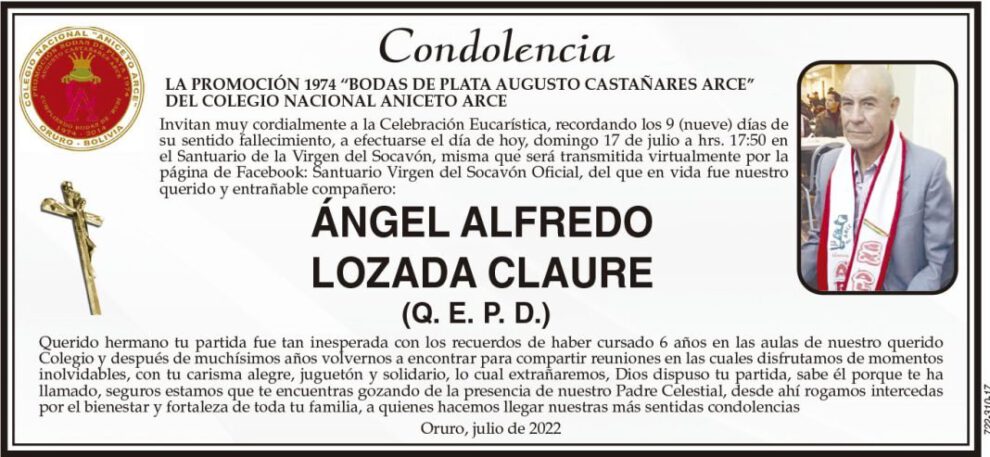 Condolencia por Ángel Alfredo Lozada Claure