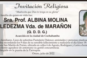 Invitación Religiosa para Albina Molina Ledezma
