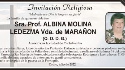 Invitación Religiosa para Albina Molina Ledezma