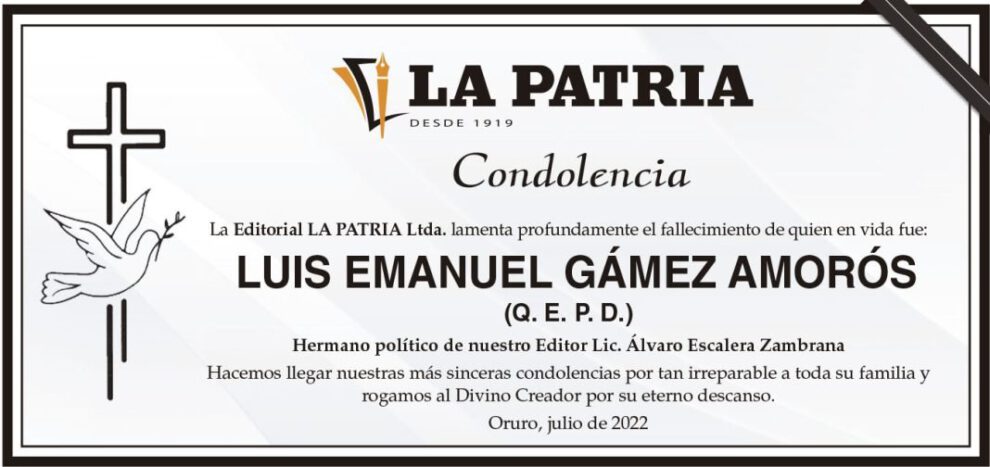 Condolencia por Luis Emanuel Gámez Amorós