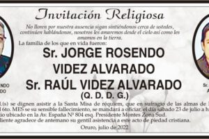 Invitación Religiosa: Jorge Rosendo Videzt Alvarado