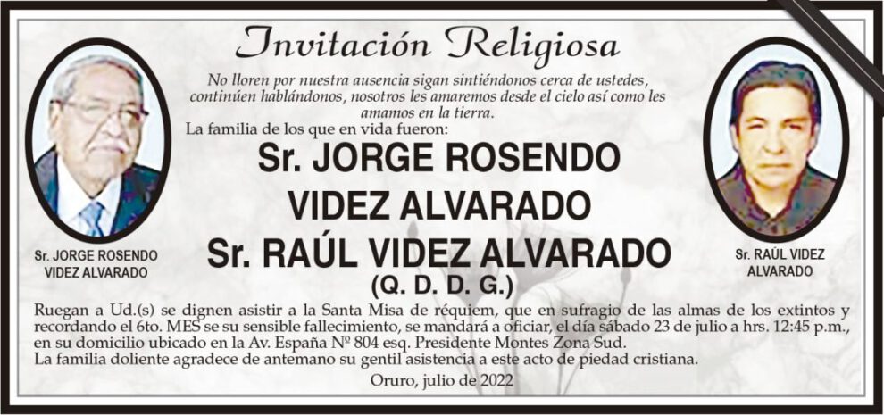 Invitación Religiosa: Jorge Rosendo Videzt Alvarado