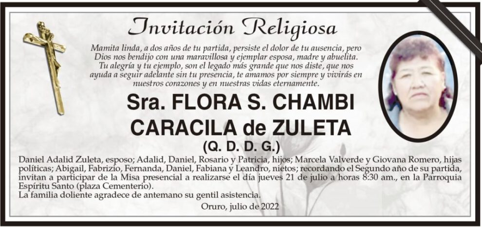 Obituarios de Flora S. Chambi Caracila