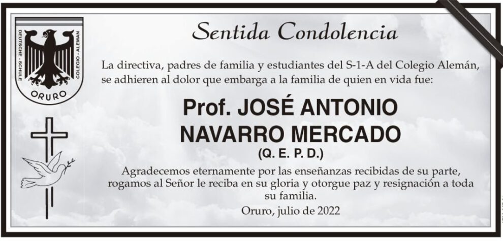 Condolencias por el fallecimiento del Prof. José Antonio Navarro Mercado