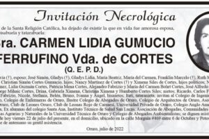 Invitación Necrológica de Carmen Lidia Gumucio Ferrufino