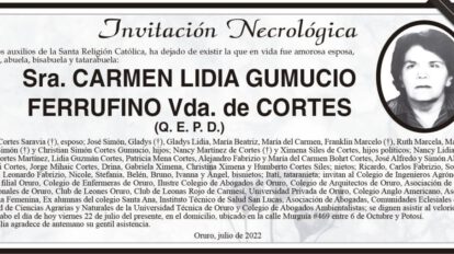 Invitación Necrológica de Carmen Lidia Gumucio Ferrufino
