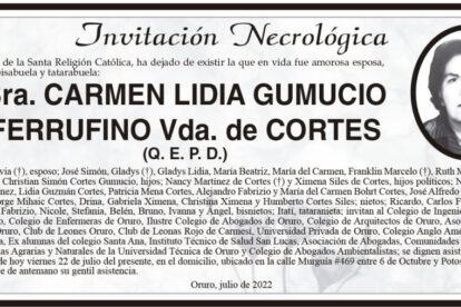 Invitación Necrológica de Carmen Lidia Gumucio Ferrufino