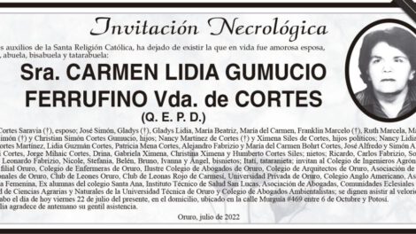 Invitación Necrológica de Carmen Lidia Gumucio Ferrufino