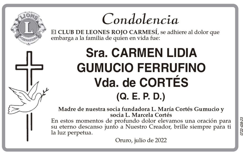 Condolencia por Carmen Lidia Gumucio Ferrufino