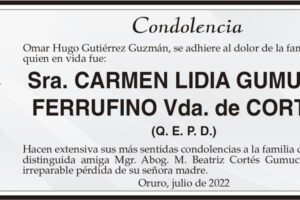 Condolencia por la pérdida de Carmen Lidia Gumucio Ferrufino