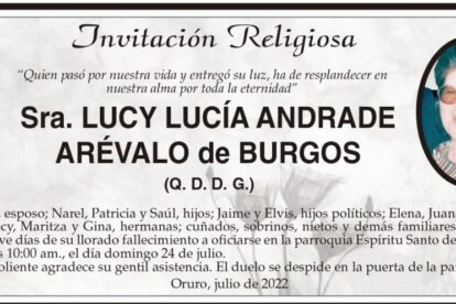 Invitación Religiosa para Lucy Lucía Andrade Arévalo