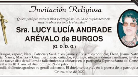 Invitación Religiosa para Lucy Lucía Andrade Arévalo