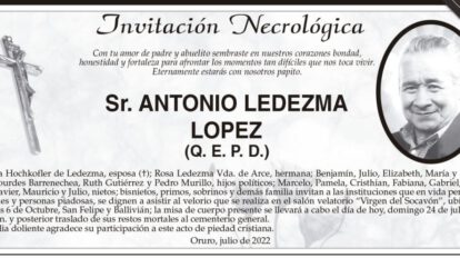 Invitación Necrológica para Antonio Ledezma Lopez