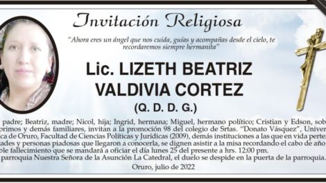 Lic. Lizeth Beatriz Valdivia Cortez, misa recordatoria