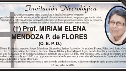 Invitación Necrológica: Prof. Miriam Elena Mendoza P. de Flores