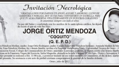Invitación Necrológica de Jorge Ortiz Mendoza