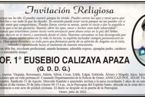 Eusebio Calizaya Apaza, invitación a misa recordatoria