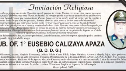 Eusebio Calizaya Apaza, invitación a misa recordatoria