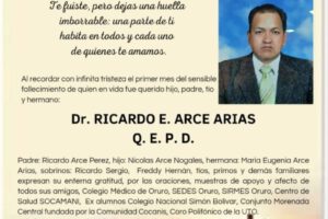 Agradecimiento e Invitación Religiosa: Dr. Ricardo E. Arce Arias