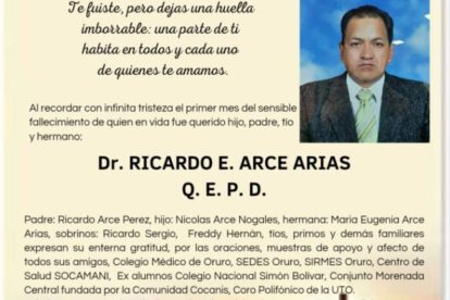 Agradecimiento e Invitación Religiosa: Dr. Ricardo E. Arce Arias