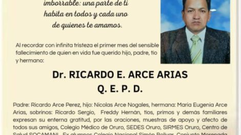 Agradecimiento e Invitación Religiosa: Dr. Ricardo E. Arce Arias