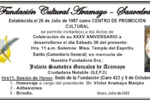 Necrológico de Julieta Saavedra Gonzales de Aramayo
