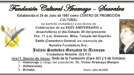 Necrológico de Julieta Saavedra Gonzales de Aramayo