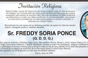 Invitación Religiosa en memoria de Freddy Soria Ponce