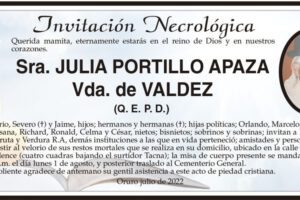 Invitación necrológica para Julia Portillo Apaza
