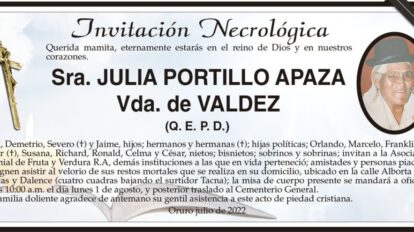 Invitación necrológica para Julia Portillo Apaza