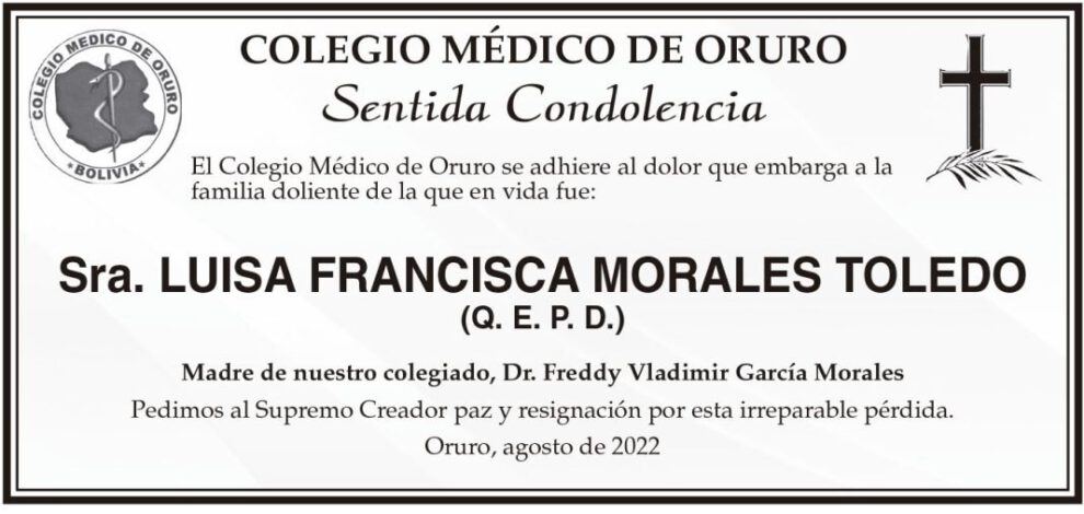 Sentida Condolencia por Luisa Francisca Morales Toledo