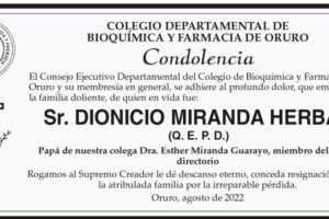Condolencia por Dionicio Miranda Herbas