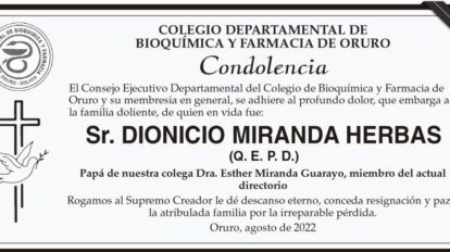 Condolencia por Dionicio Miranda Herbas