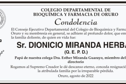 Condolencia por Dionicio Miranda Herbas