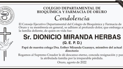 Condolencia por Dionicio Miranda Herbas