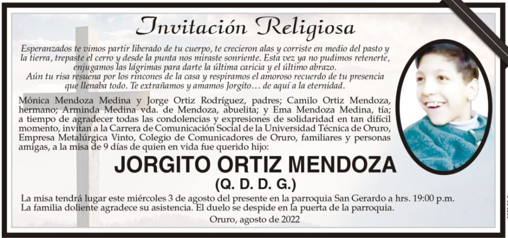 Obituario de Jorgito Ortiz Mendoza