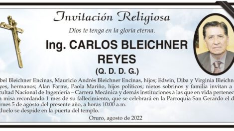 Ing. Carlos Bleichner Reyes, misa recordatoria en la Parroquía San Gerardo