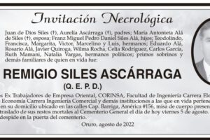 Invitación Necrológica: Sr. Remigio Siles Ascárraga