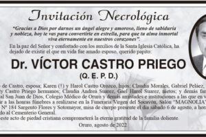 Invitación Necrológica: Dr. Víctor Castro Priego
