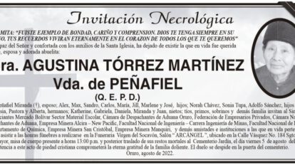 Invitación necrológica de Agustina Tórrez Martínez