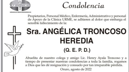 Condolencia Sra. ANGÉLICA TRONCOSO HEREDIA