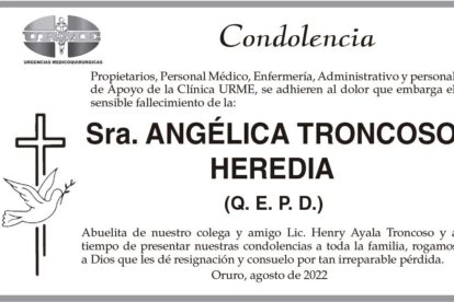Condolencia Sra. ANGÉLICA TRONCOSO HEREDIA