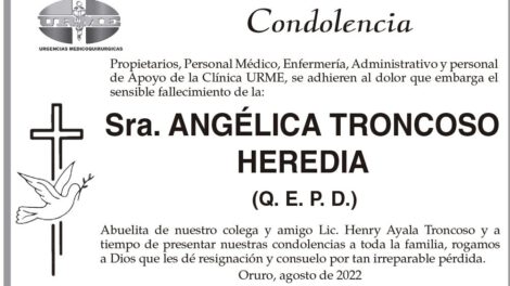 Condolencia Sra. ANGÉLICA TRONCOSO HEREDIA