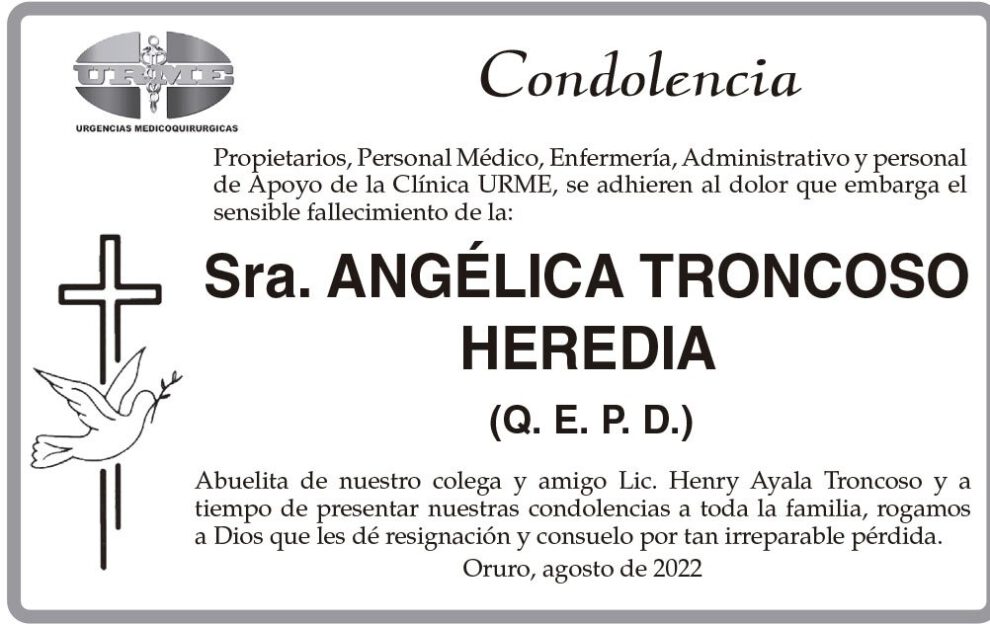 Condolencia Sra. ANGÉLICA TRONCOSO HEREDIA