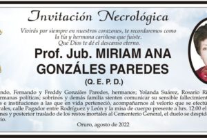 Invitación Necrológica: Prof. Jub. MIRIAM ANA GONZÁLES PAREDES