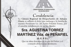 Condolencia por el fallecimiento de Agustina Torrez Martínez