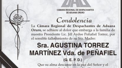 Condolencia por el fallecimiento de Agustina Torrez Martínez