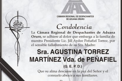 Condolencia por el fallecimiento de Agustina Torrez Martínez